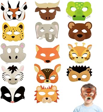 Diy Animal Masks Safari Jungle Theme Coloring Party 32-Pack Animal ...