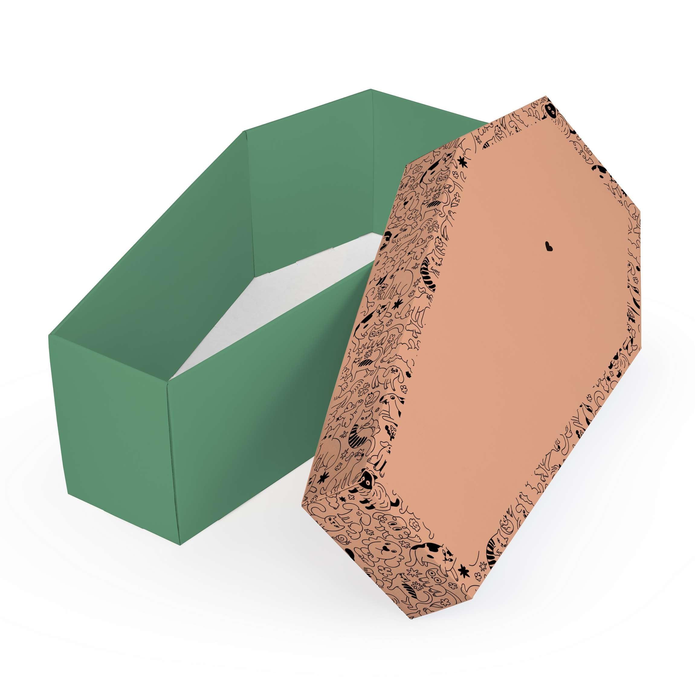 FOLDZILLA Cardboard Animal Coffin for Dogs, Cats and Small Animals 36 x 19 x 11 cm Cardboard Coffin to Say Goodbye - Green Apricot