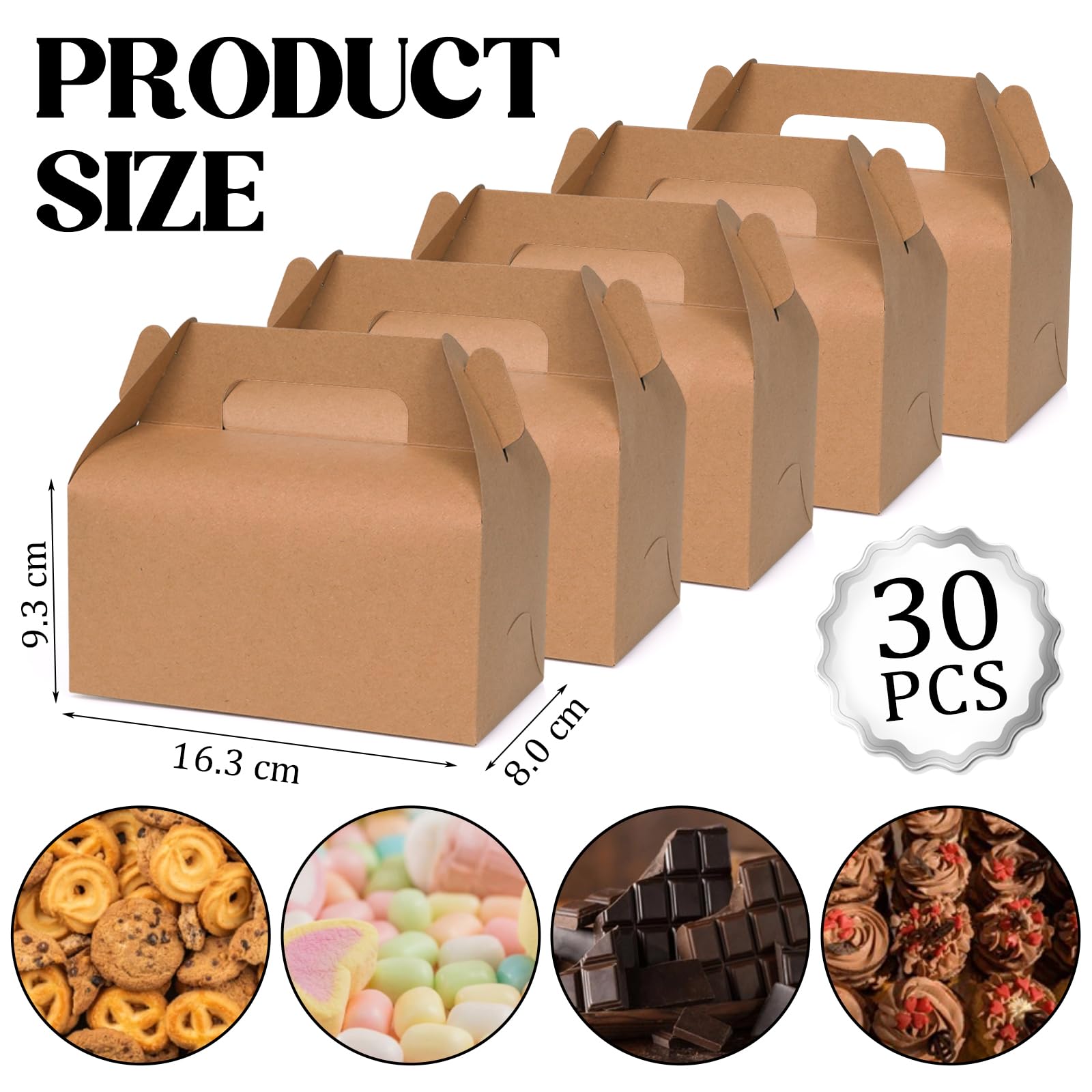 GXFCING 30 Cajas Kraft para Fiestas, Cajas para Dulces de 16,3 x 9,3 x 8 cm, Pequeñas Cajas de Regalo de Cartón Adecuadas para Cumpleaños Infantiles, Bodas, Baby Showers, Navidad, Fiestas