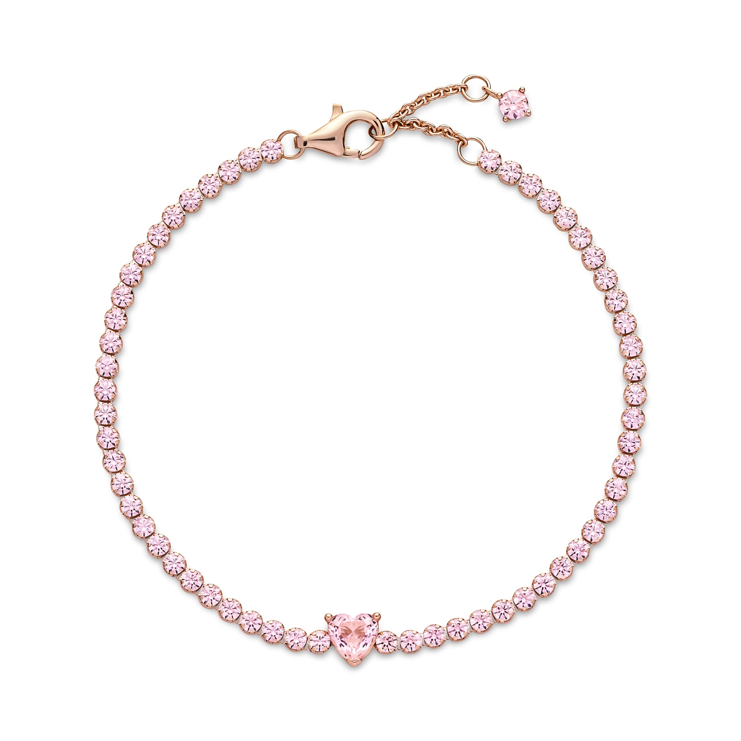 Pandora Timeless - Bracciale tennis con cuore, placcato in oro rosa 14k, con cristalli rosa orchidea