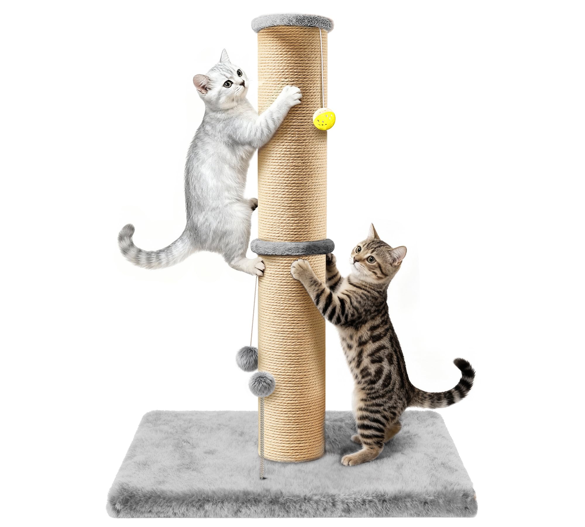 Tiragraffi in sisal, altezza 91 cm, con piattaforma superiore e base extra stabile (53 x 40 cm), albero tiragraffi resistente per gatti di casa, grigio