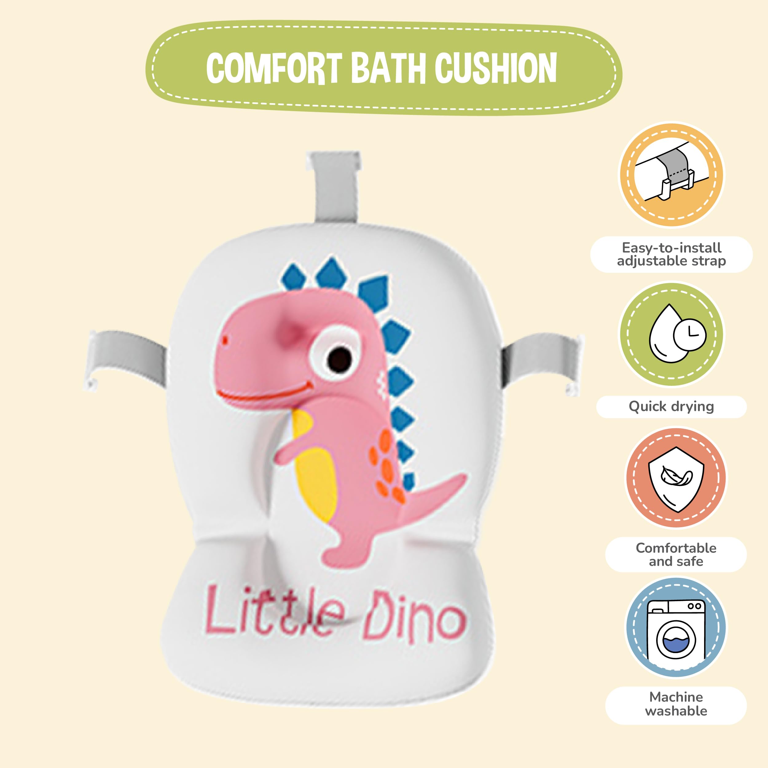 Bañera Plegable Bebé Con Cojín De Baño Antideslizante - Bañera Bebe Plegable Con Termómetro - Asiento bañera Bebe - Desde El Nacimiento Hasta Los 3 Años - Regalos De Nacimiento (ROSA, DINO)