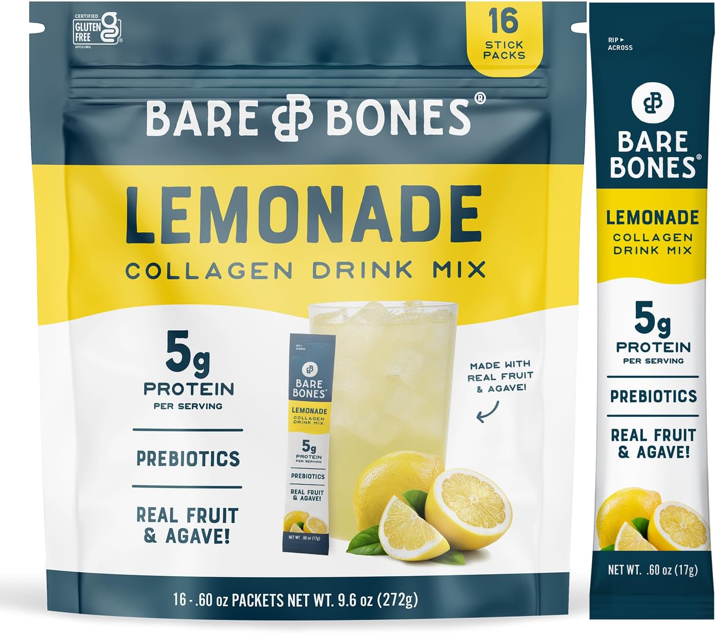 Lemonade Elevated Drink Mix | Light & Flavorful | Gluten-Free & Naturally Sweetened | On-the-Go Stick Single-Serve Packs Powdered Refreshment | 5g Protein | 16 Packets (.60 oz)