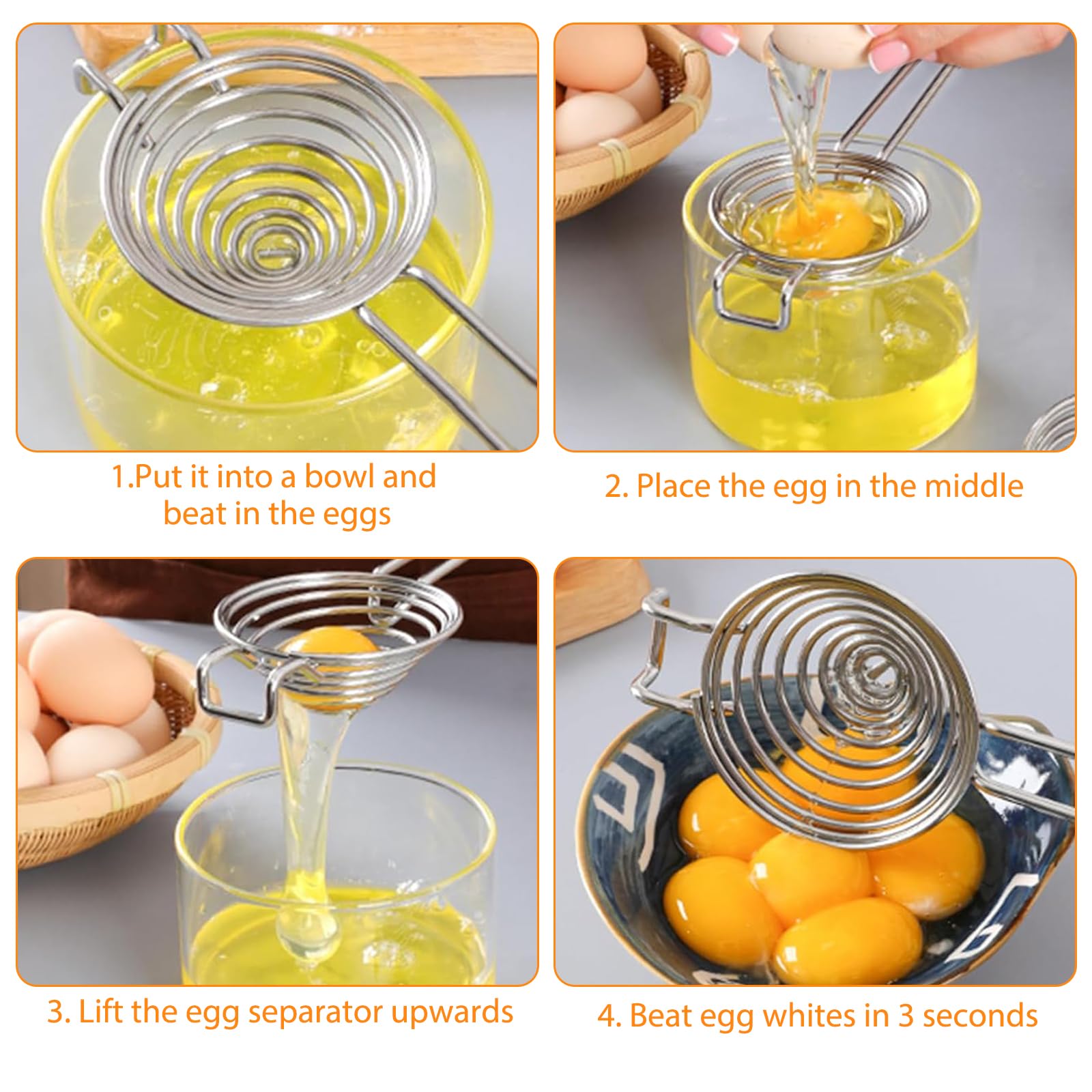 2 Pièces Séparateur D'Oeuf Jaune Et Blanc En Acier Inoxydable