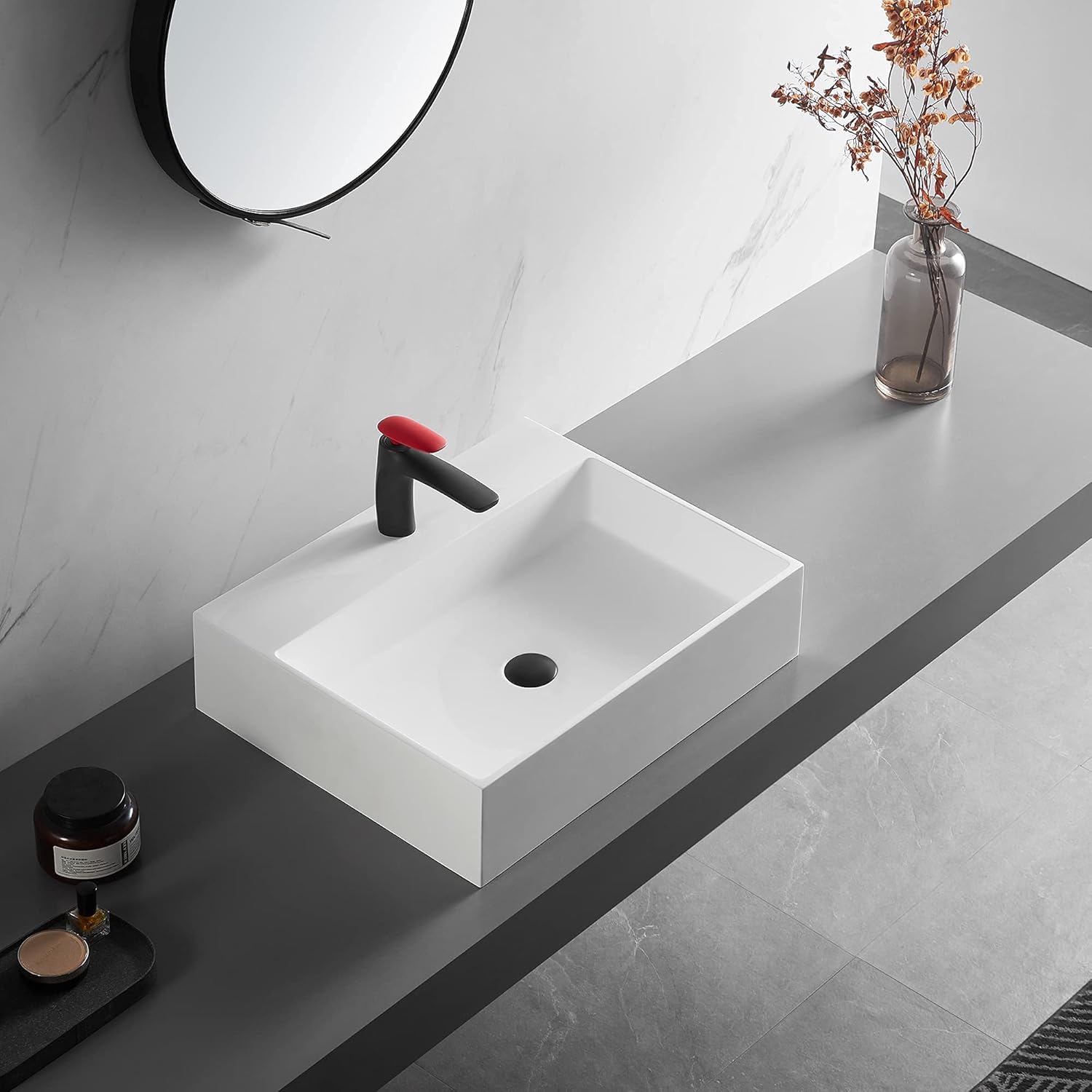 Serene Valley Bathroom Sink, Wall-Mount Install or On Countertop, 24" with Single Faucet Hole, Solid Surface Material for Max Elegance