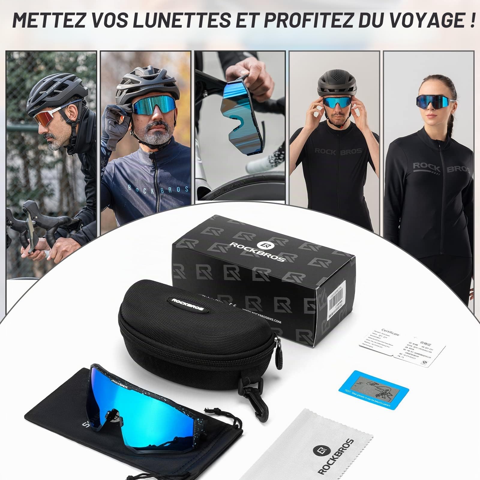 ROCKBROS Lunettes de Soleil Polarisées Cyclisme, Lunettes de Sport Homme Femme Protection UV400, Lunettes VTT Cyclisme Polarisées pour Vélo Pêche Conduite Golf Escalade