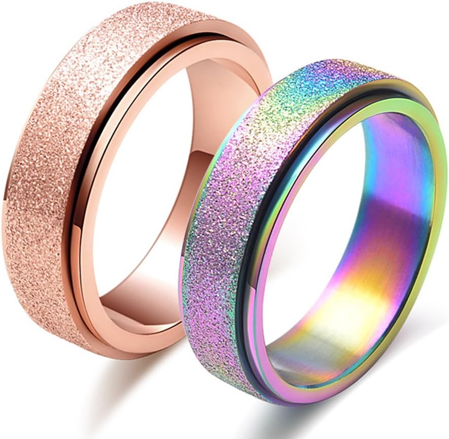 JINSHIYINYU 6MM Titanium Steel Scrub Spins Rings,Fashion Sand Blast Finish Spinner Ring for Anxiety