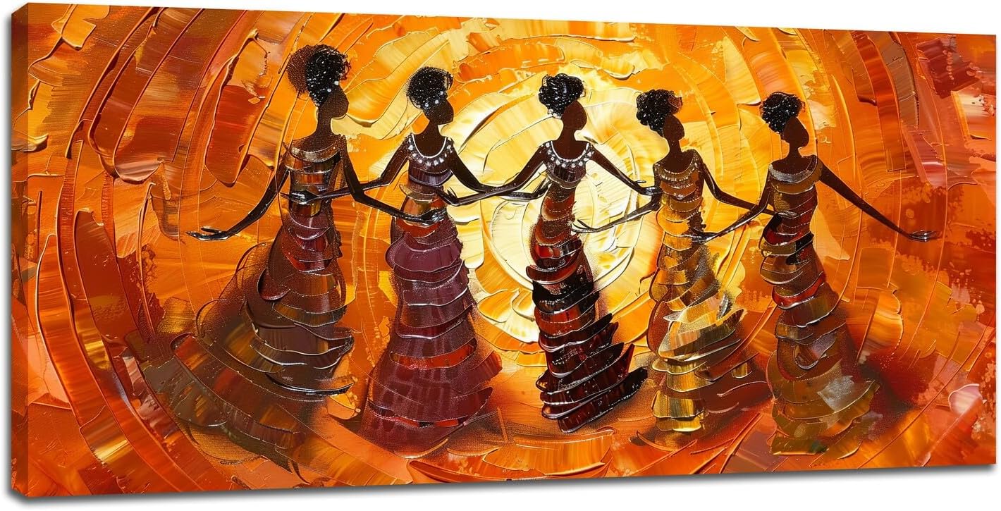 Quorin African American Large Wall Art Abstract Black Girl Women Dance Pictures Wall Decor Retro Ethnic Canvas Print Painting Artwork for Bathroom Living Room Bedroom 30"x60"