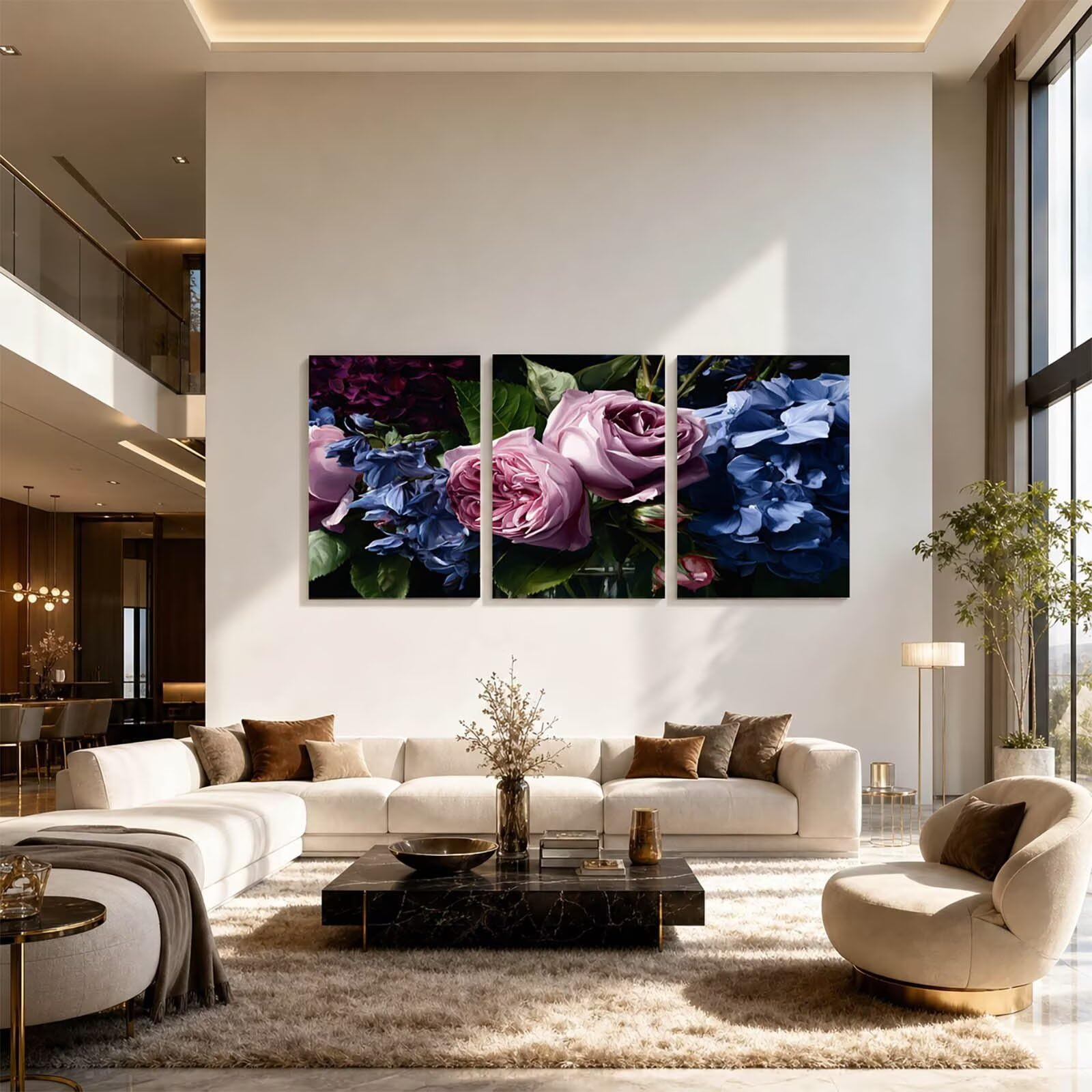 3 szt. Luminescencja Malowanie według liczb Dorosły kwiat DIY Zestaw do malowania roślinnego z promiennymi kolorami akrylowymi i pędzlami do malowania na płótnie 40 x 60 cm x 3 do nowoczesnego salonu