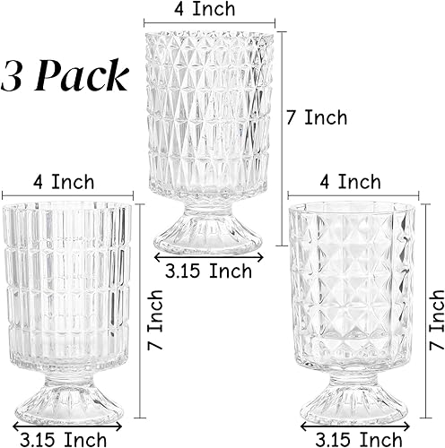 Miniatura 2 de Goaste Paquete de 3 jarrones de base grande en relieve, jarrón de cristal de 7 pulgadas, jarrones hidropónicos verdes para plantas, jarrones