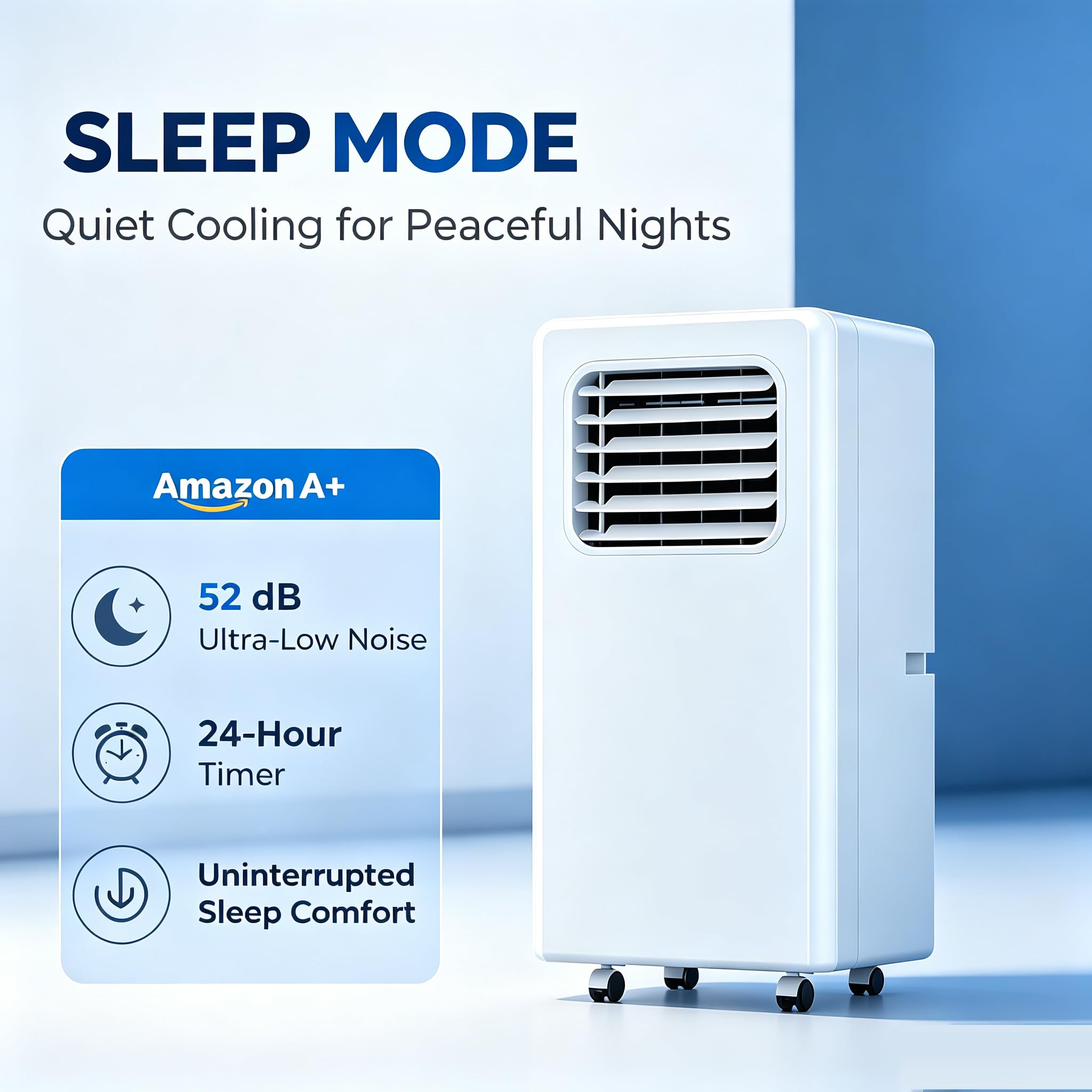 Climatiseur portable silencieux, refroidisseur mobile compact avec filtre à poussière et drainage continu, écran LED et télécommande, pour chambre ou appartement 12000btu