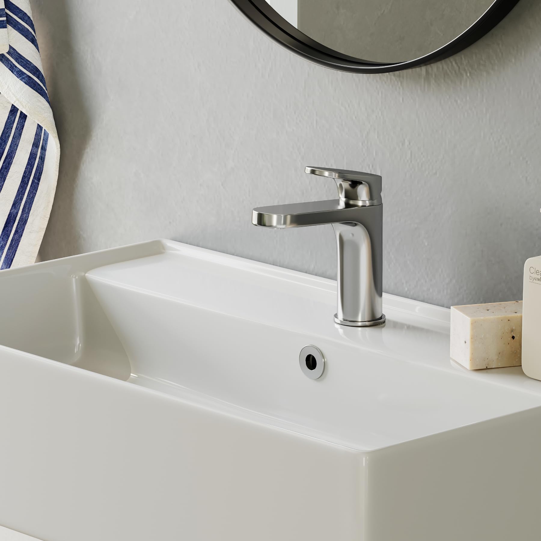 HOROW Lavabo de pared colgante con válvula de desagüe desplegable | Lavabo con diseño de borde fino, con orificio para grifo, para baño pequeño, inodoro, inodoro, lavabo, 55 cm, rectangular