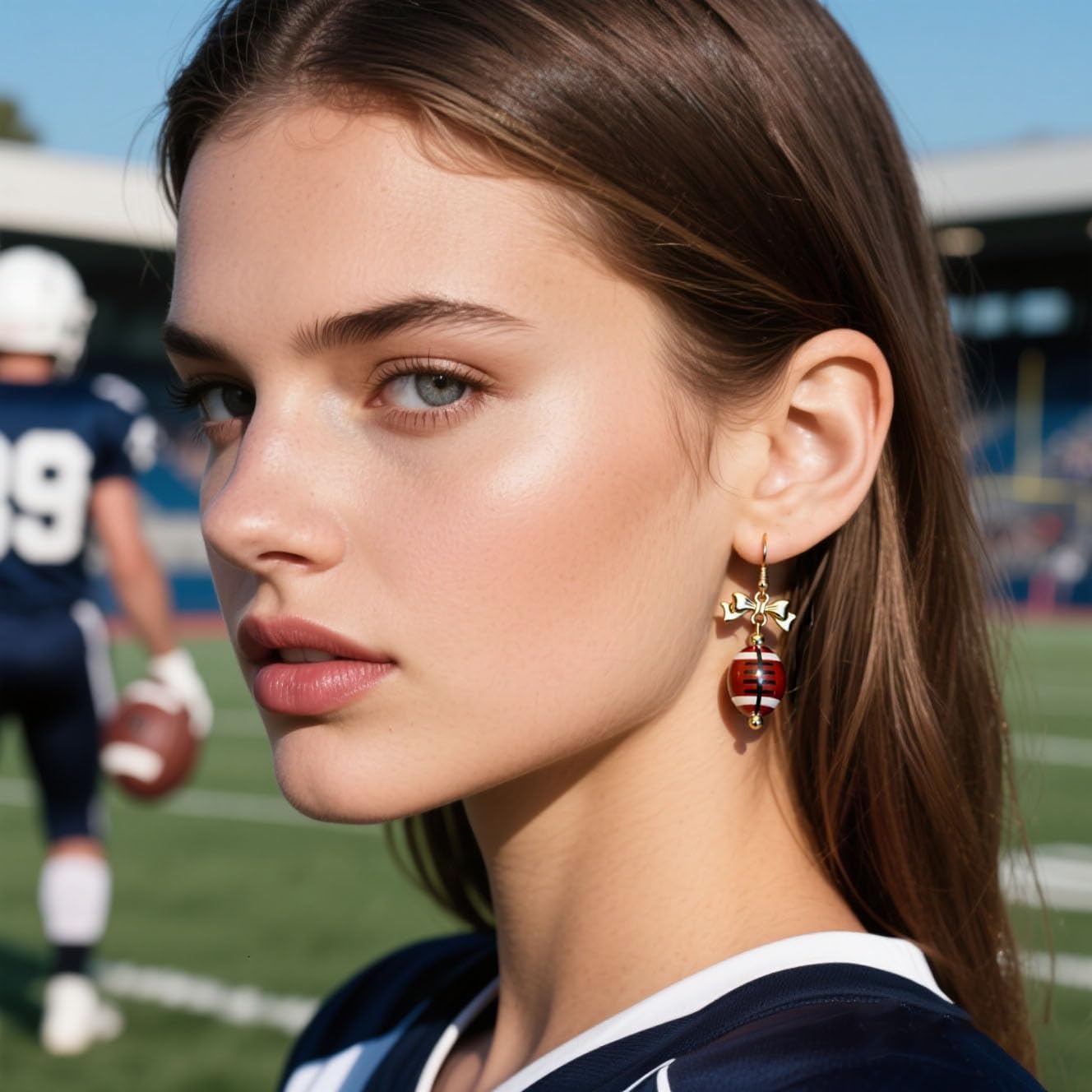 Football Earrings for Women Game Day Earrings Elegant Bow Rugby Gameday Drop Dangle Earring Football Accessories Sports Lover Jewelry Gift for Women - Image 2