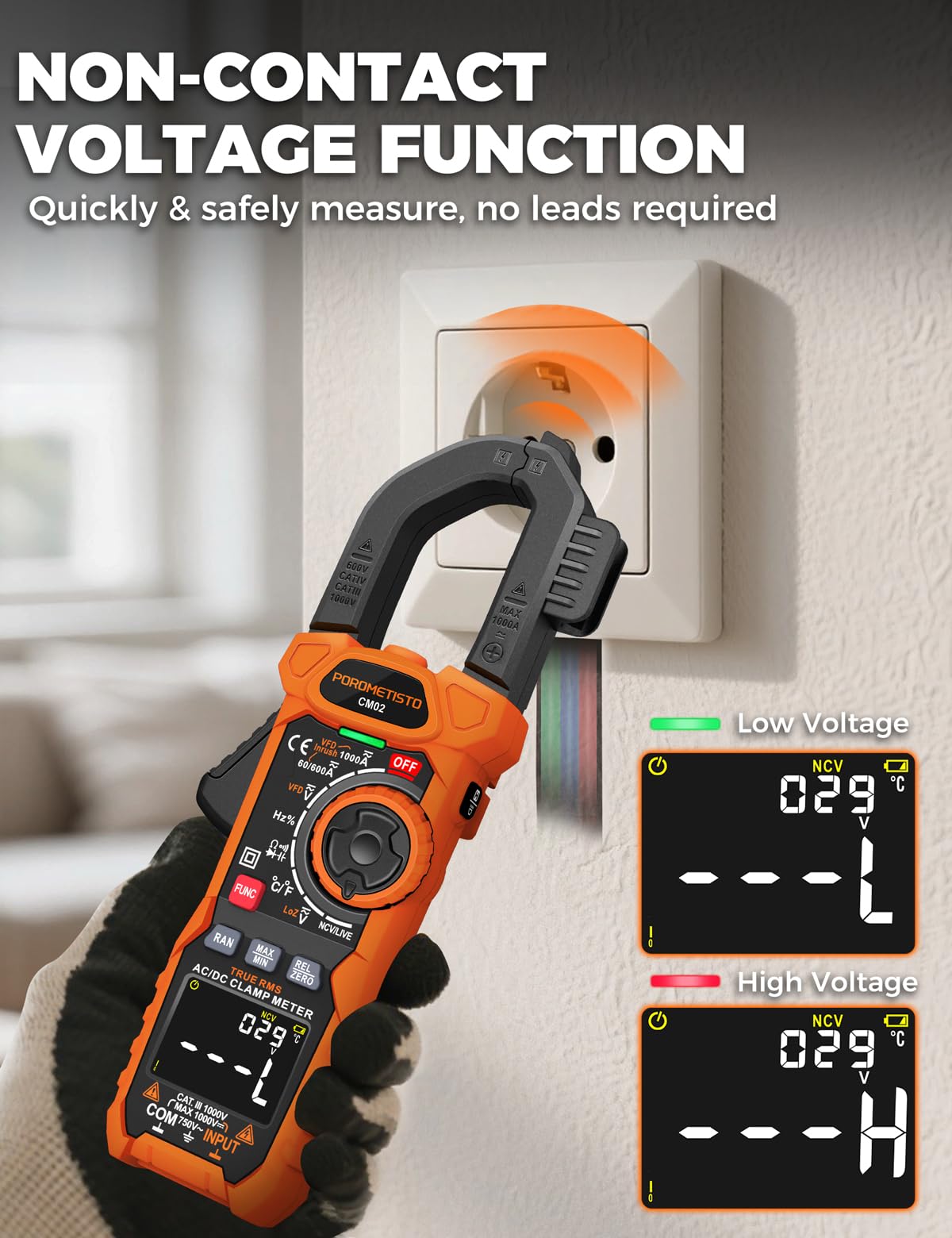 Clamp Meter POROMETISTO Digital Inrush Clamp Multimeter 6000 Counts 1000A — Amazon image 6