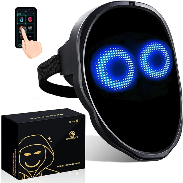 MEGOO Led Mask With Bluetooth Programmable Customized,for Masquerade Costume Cosplay Birthday Party Carnival Festival,Light Up Mask Halloween,Led Full Face Mask for Christmas