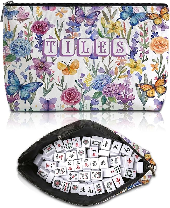 Bolsa para peças de Mahjong Americano com estampa de borboleta Blue Leaves 1403