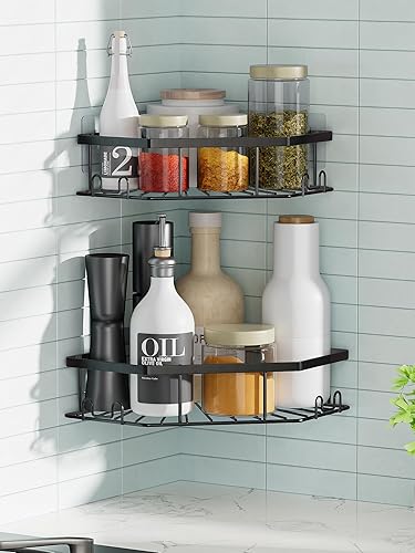 Miniatura 5 de Elbourn Organizador de ducha esquinero, paquete de 2 estantes de ducha de baño de acero inoxidable con adhesivo fuerte, organizador y almacenamiento