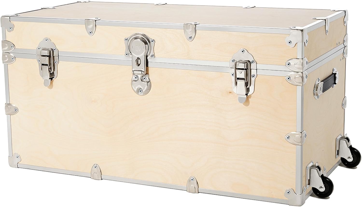 Rhino Trunk & Case Naked XXL College Trunk with Wheels - 36"x18"x18", 1500+ lbs Capacity, Soft-Close Lid. USA Made Secure Dorm Furniture & Organization, Steamer Blanket Chest, Wooden Home Storage Box