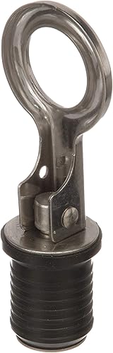 Attwood 7520A3 Tapón de drenaje con mango a presión, para desagües de 1 pulgada de diámetro, se bloquea en su lugar, mango de acero, tapón de goma