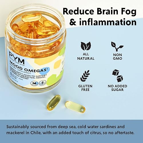 Miniatura 3 de Suplemento omega-3 de PYM para el estado de ánimo y el apoyo emocional (60 unidades)  Ácidos grasos omega-3, DHA, EPA y vitamina E  Sin OMG, sin