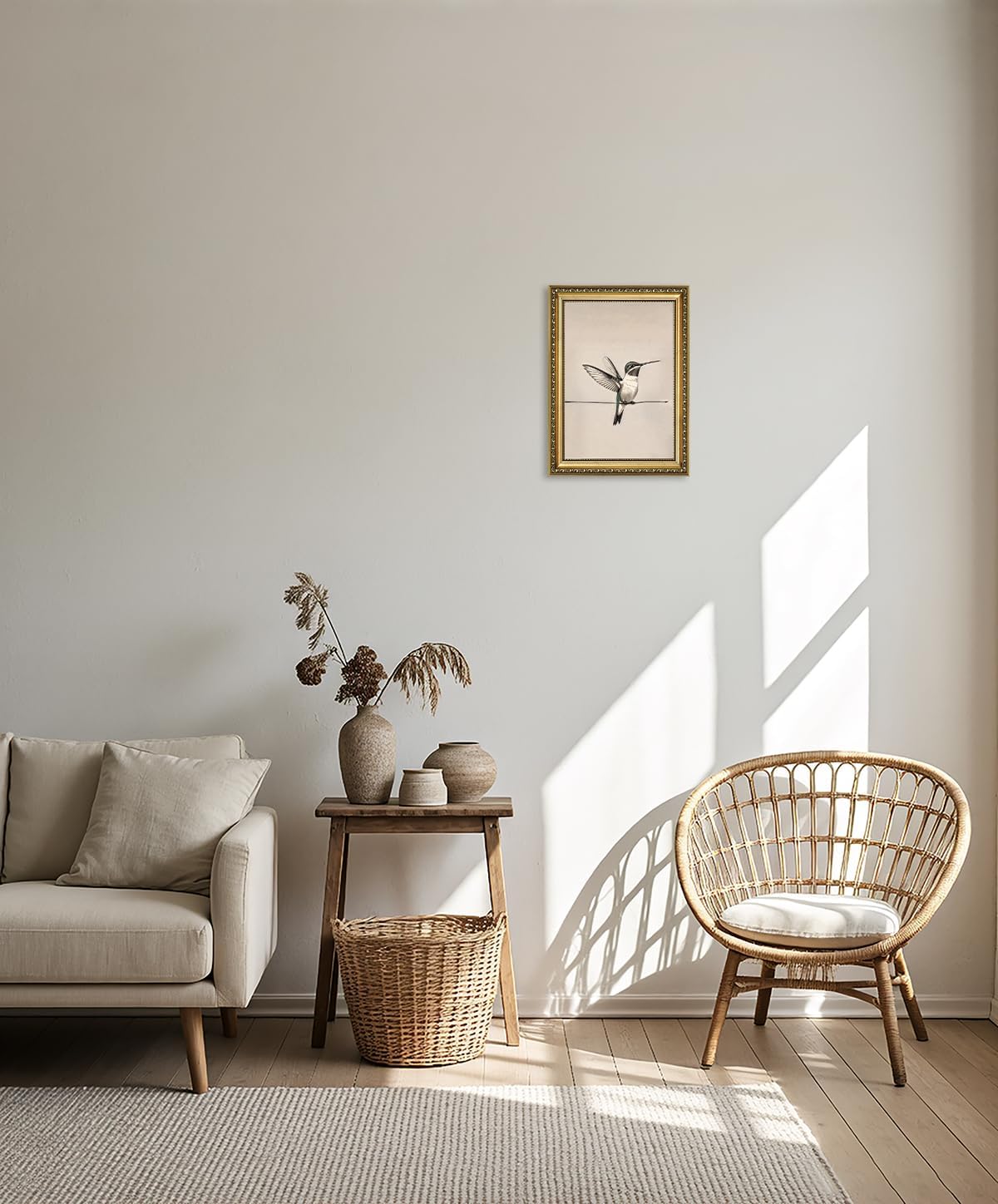 AIKETUO Gold Framed Retro Vintage Wall Art for Living Room, Vintage Birds Picture Wall Decor, Artwork for Aesthetic Farmhouse Bedroom Bathroom Desk Table Decor Standing Hummingbird 16" L x 12" W