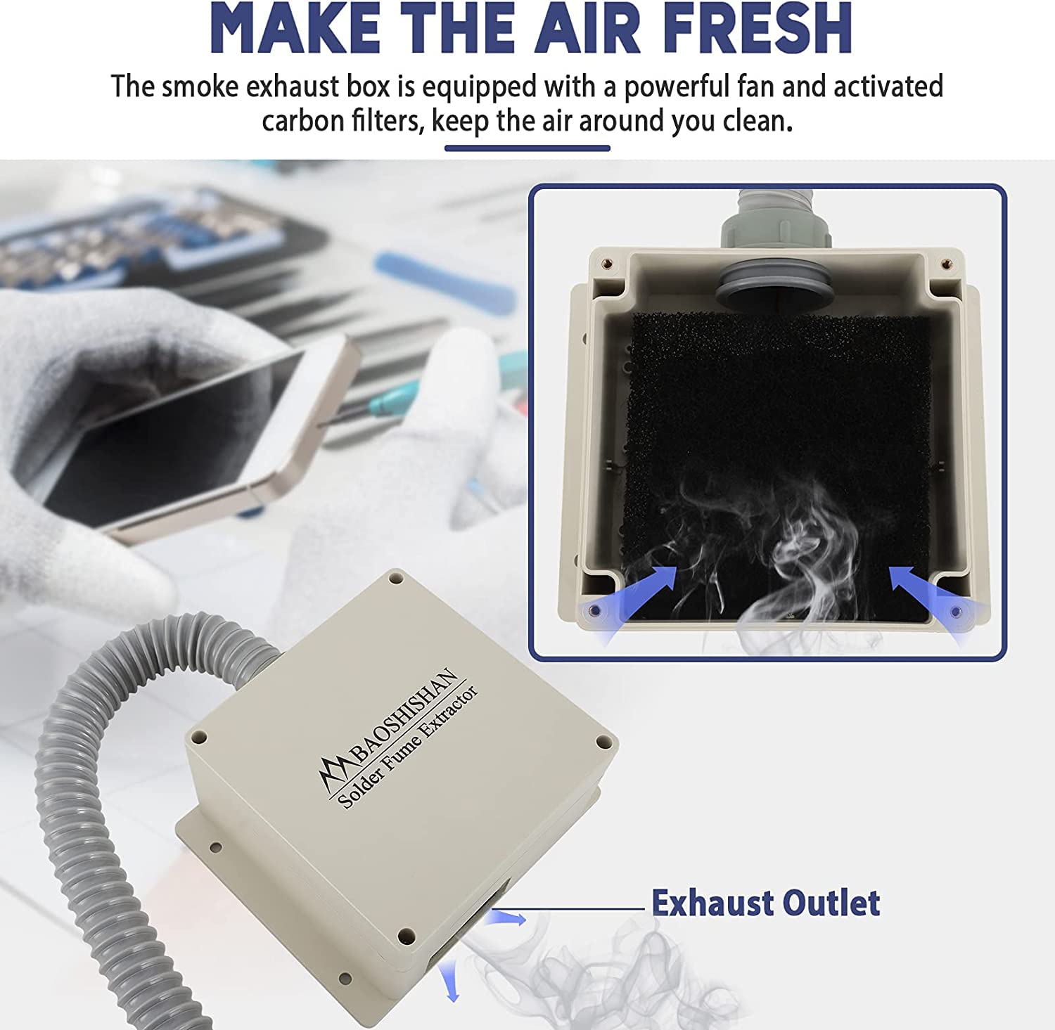 BAOSHISHAN Extractor de Humos Soldador Absorbente de Humo Ventilador de Extracción de Soldadura con 5 Filtros de Piezas