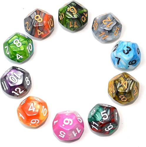 SmartDealsPro Paquete de 10 dados poliédricos multicolor D4 D6 D8 D10 D12 para juegos de mesa Dungeons and Dragons DND RPG MTG (doble color, D12)