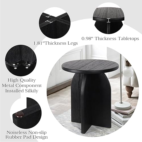 Miniatura 3 de Oakrain Mesa auxiliar con pedestal, mesa auxiliar de madera, mesita de noche moderna para dormitorio, mesa auxiliar redonda pequeña para sala de