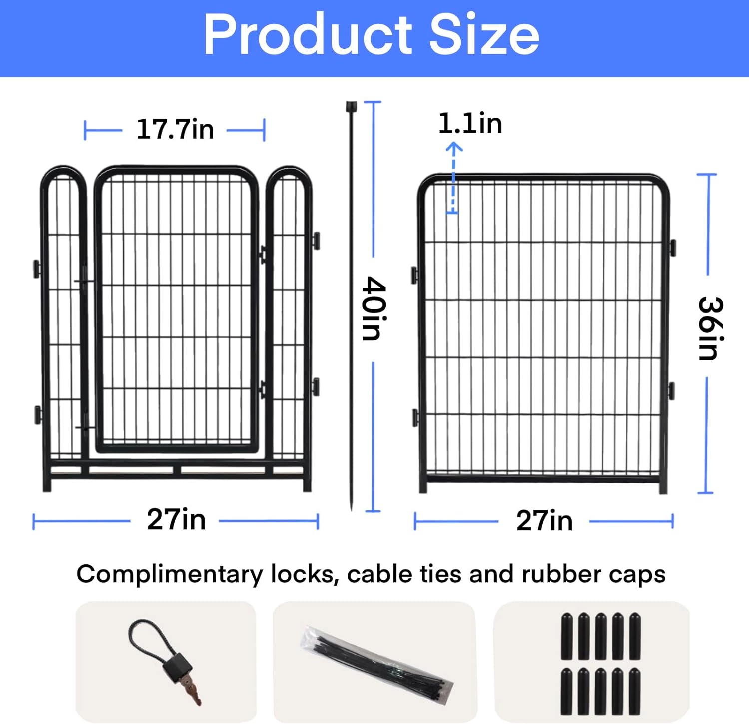 Garden Fencing 36 Inch High, 4 Panels Total 8.9 Ft(L) Wide Door Low Threshold Dog Fence Outdoor for Yard, Black Heavy Duty Garden Fence Animal Barrier, Flower Bed Fencing