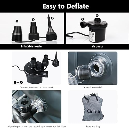 Miniatura 7 de Cirtek Colchón inflable Queen de 18 pulgadas para campamento, viajes, dormir, colchón inflable de tamaño portátil con bomba eléctrica, cama de aire