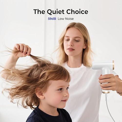Miniatura 6 de Mini secador de pelo, secador de pelo iónico de alta velocidad de 4 temperaturas, secador de pelo pequeño portátil ligero de 2 velocidades, secador