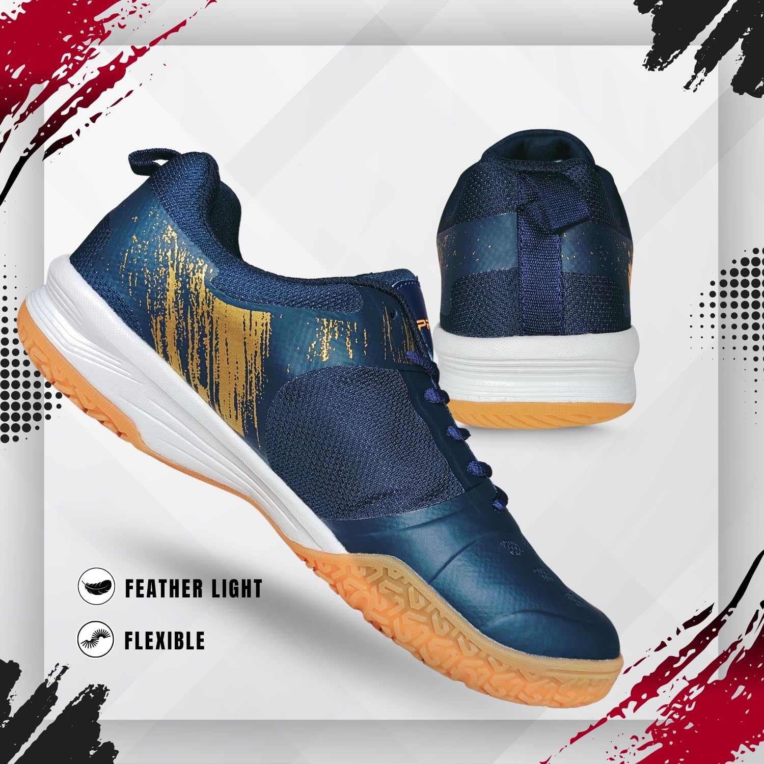 Prokick Zest Non Marking Badminton Shoes Lightweight, Durable & Flexible Badminton Shoes Also Perfect for Squash, Table Tennis, Volleyball, Basketball, Pickleball & Indoor Sports, Navy/Gold - 6 UK 2