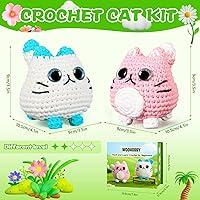 Vista 2 de Woohobby Kit de ganchillo para principiantes y adultos, tutoriales en video paso a paso, paquete de 2 unidades, kit de animales de ganchillo