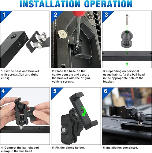 Miniatura 7 de JL - Soporte para teléfono celular, estructura totalmente metálica, ajuste de 360, estabilizador antivibración, apto para Jeep Wrangler 2018-2023 JL