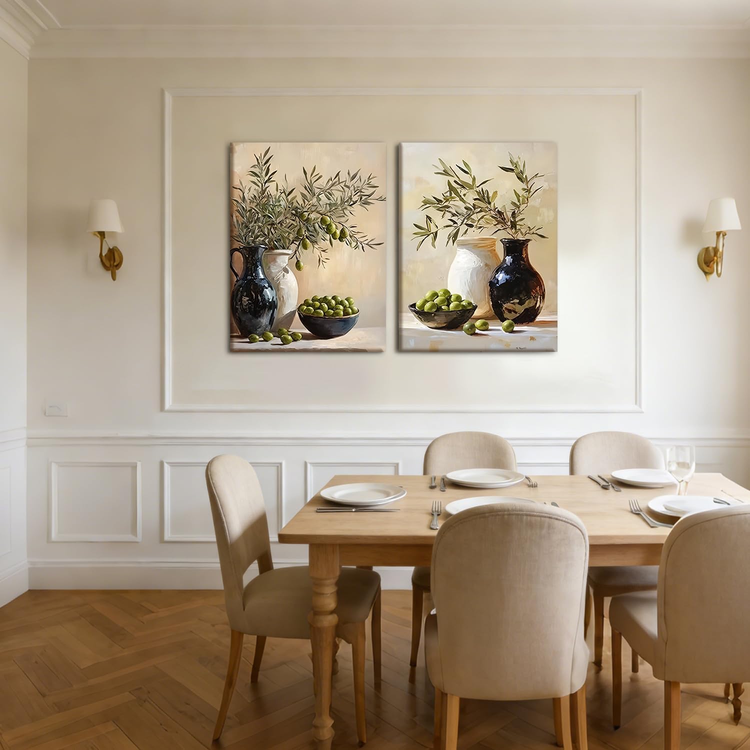 EEYNAQQ 2Pcs Olive Still Life Canvas Wall Art Vintage Rustic Printed Poster Prints 16x24 Inch Oil Painting Style Botanical Artwork Wall Decor for Kitchen Dining Room Living Room