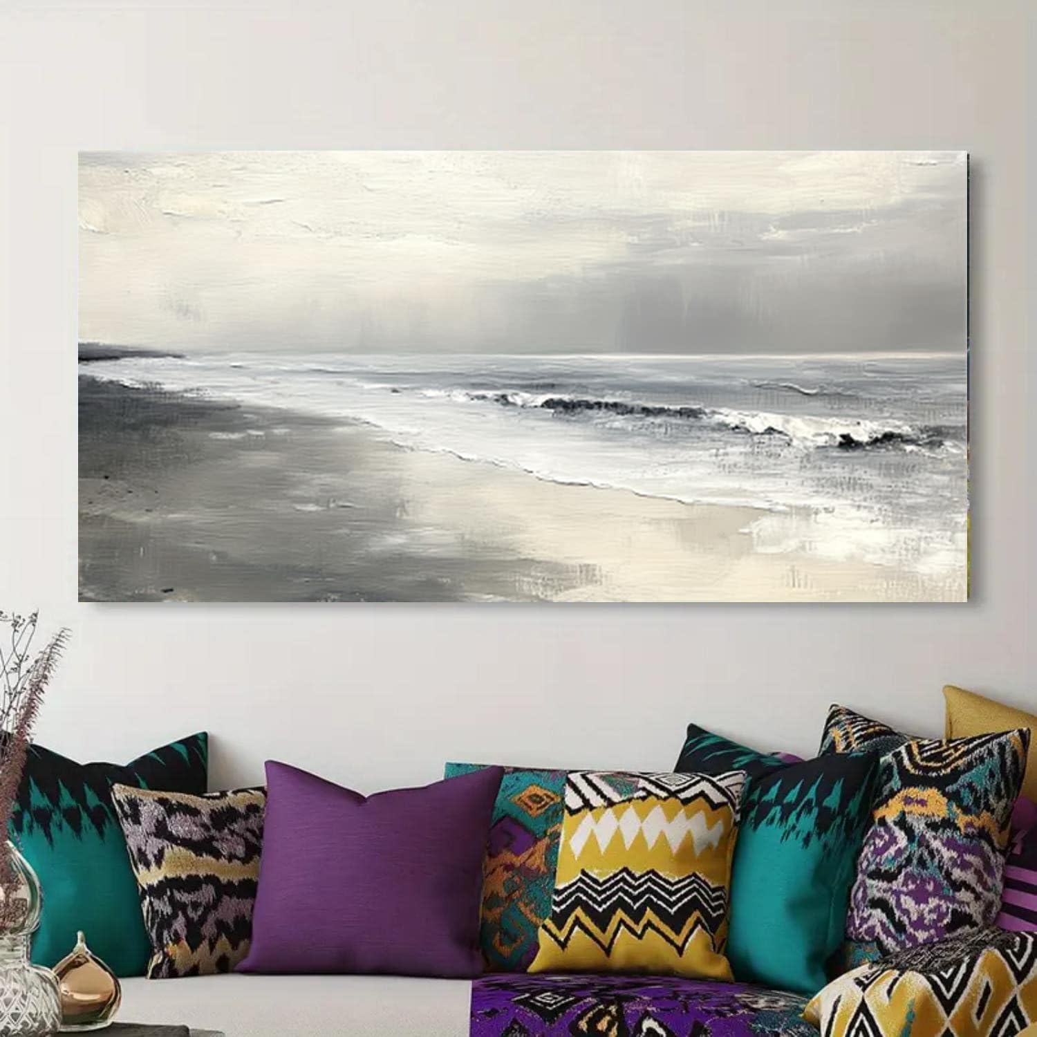 TZKBDMA Modern Canvas Art Modern Canvas Art | Impressionist Seaside Landscape For Living Room(70x140cm/Without frame)