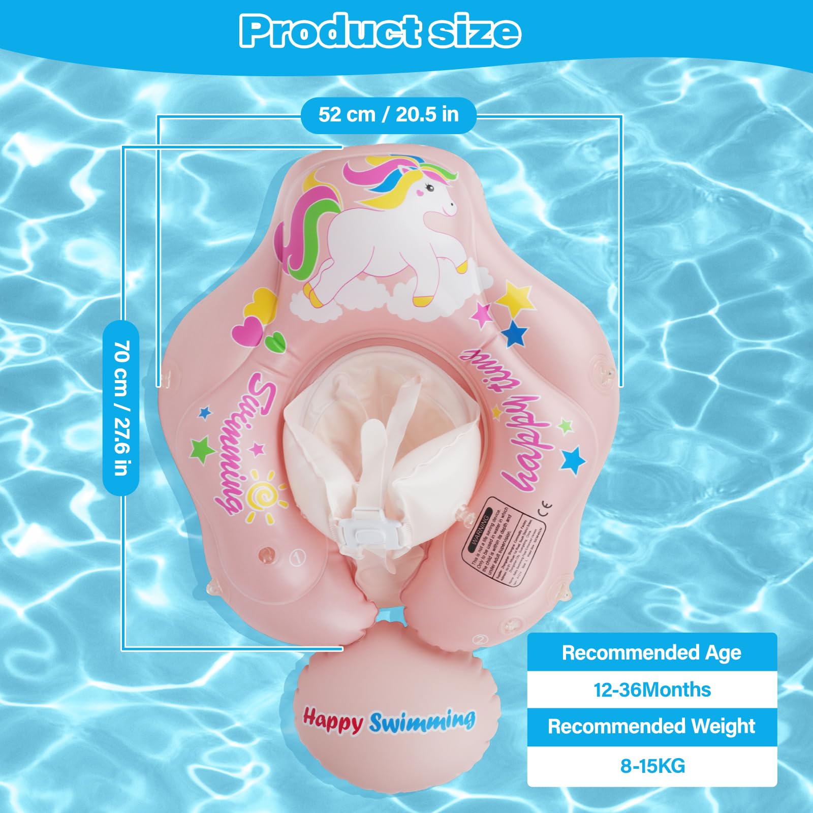 Salvagente Neonato con Parasole, Ciambella Neonato Mare con Sedile di Sicurezza Regolabile, Caratteristiche Antiribaltamento, UPF50+ Protezione UV, per Bambini da 6 a 36 mesi