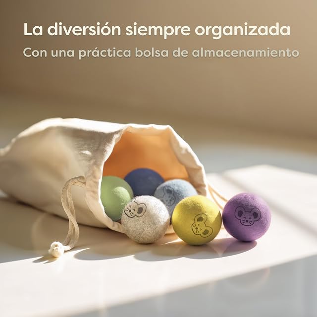Foto 7 de 7 de Knupis 6 Pelotas para Gatos con Bolsa - Juguetes Silenciosos de 100% Lana
