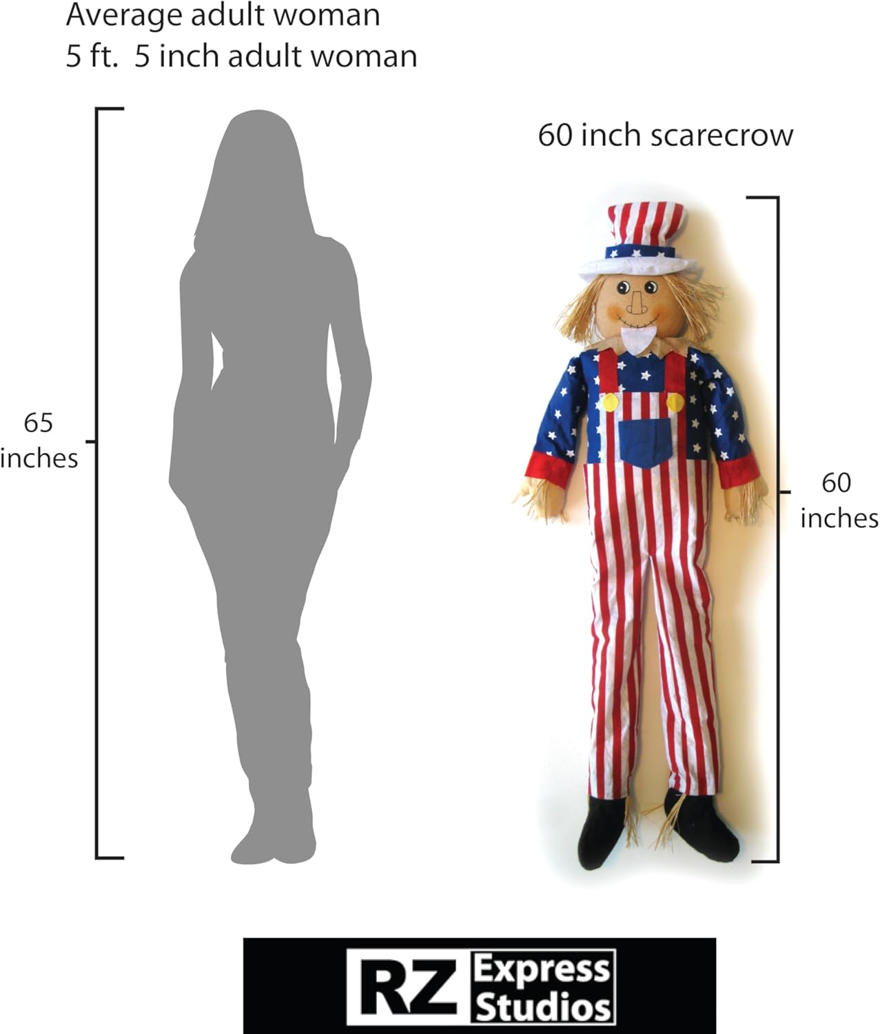 61" Large Uncle Sam Scarecrow Sitter Independence Day 4th of July Patriotic Decoration