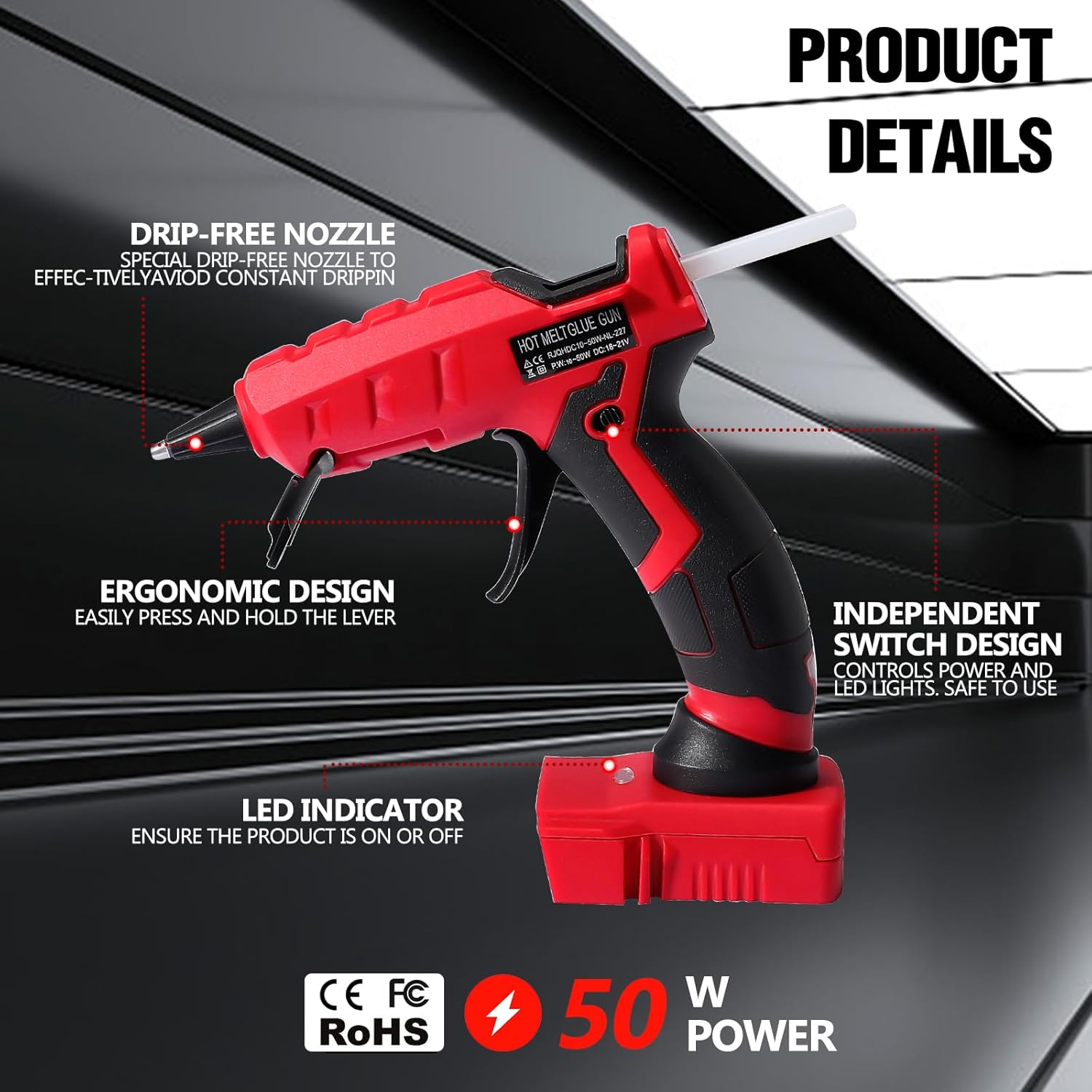 Cordless Hot Glue Gun for Milwaukee M18B, Handheld Glue Gun for Milwaukee 18V Max Li-ion Battery, 30s Quick Preheat, for Arts & Crafts & DIY with 30 0.28'' Glue Sticks (Tool Only)