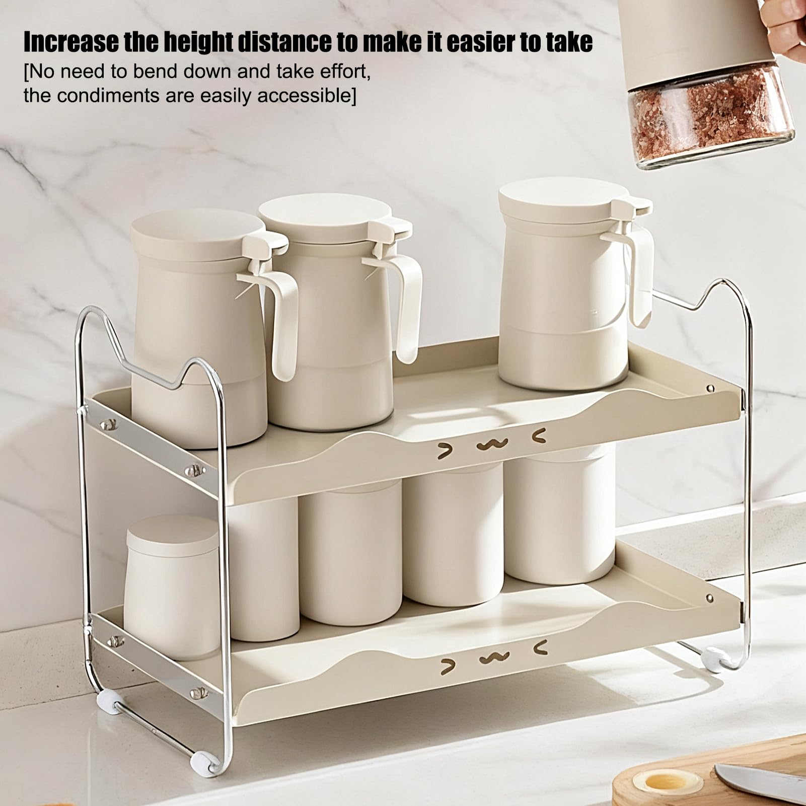 Scaffale versatile da banco, espositore a 2 ripiani, 36 x 19 x 24 cm, con design antiscivolo, scaffale compatto in metallo, scaffale per dispensa con struttura robusta, scaffale per barattoli e tazze