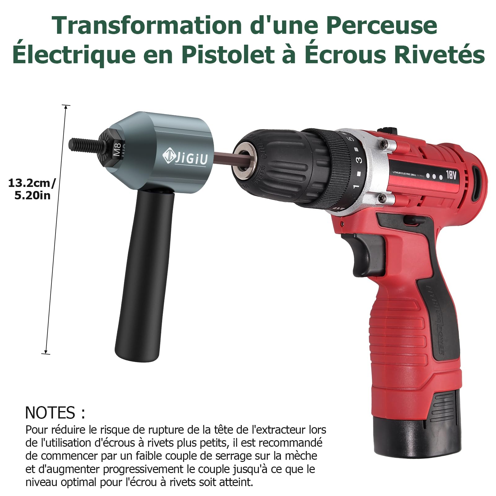 JiGiU Adaptateur de Perceuse à Écrou à Rivet avec Accessoires pour 40PCS Écrous Perceuse à Écrou Électrique Pistolet à Écrou pour Réparation de Meubles, Mécanique, Automobile