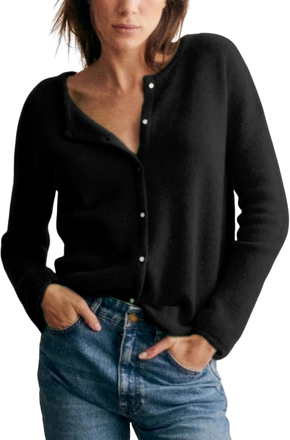 Lviefent Women Knit Cardigans Lightweight Casual Crew Neck Button Down Long Sleeve Sweater Jumper Layer Top