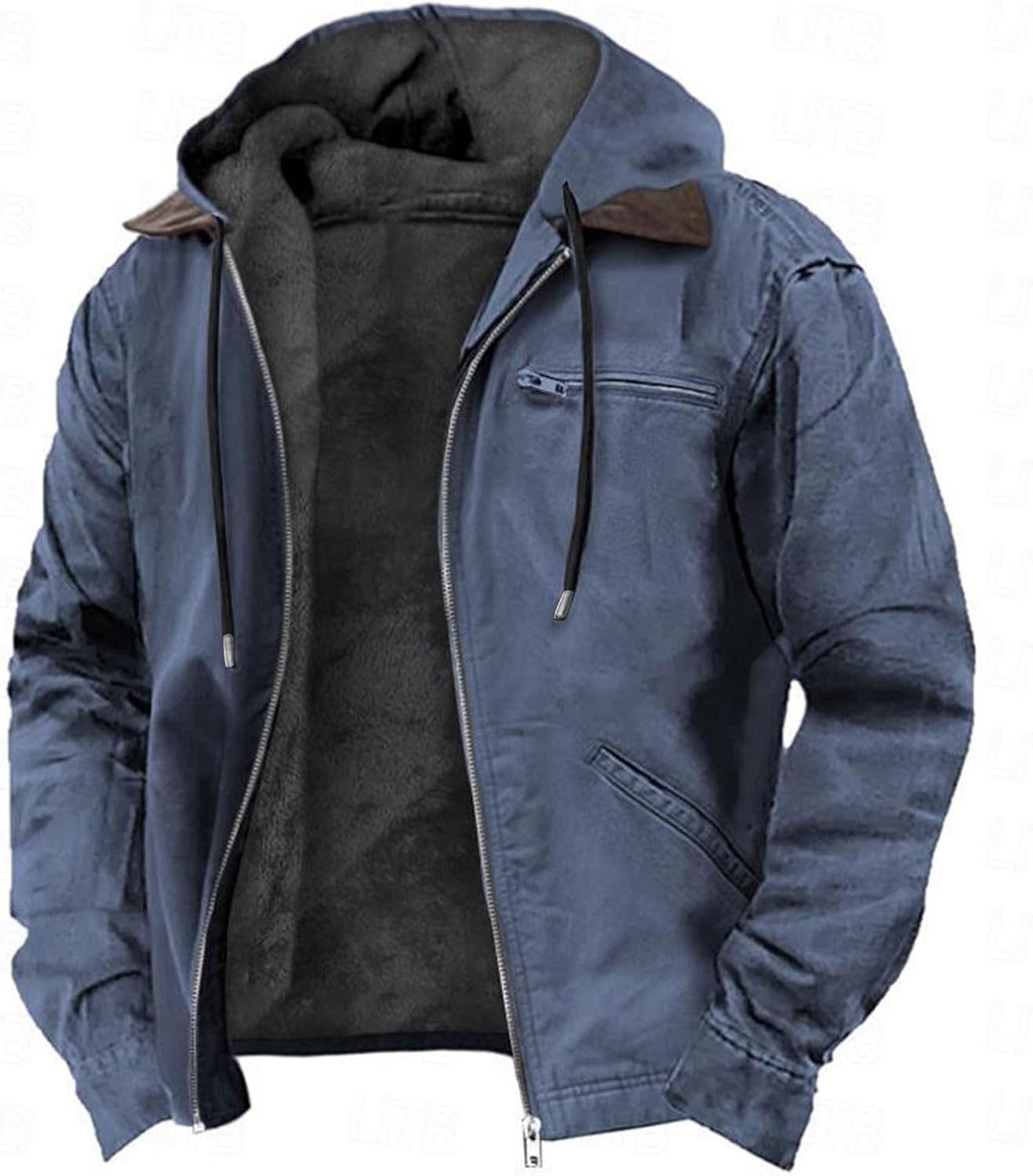 Mens Heavyweight Winter Hoodie Jacket Stylish Zip Up Warm Fleece Sherpa Lined Coats With Pockets