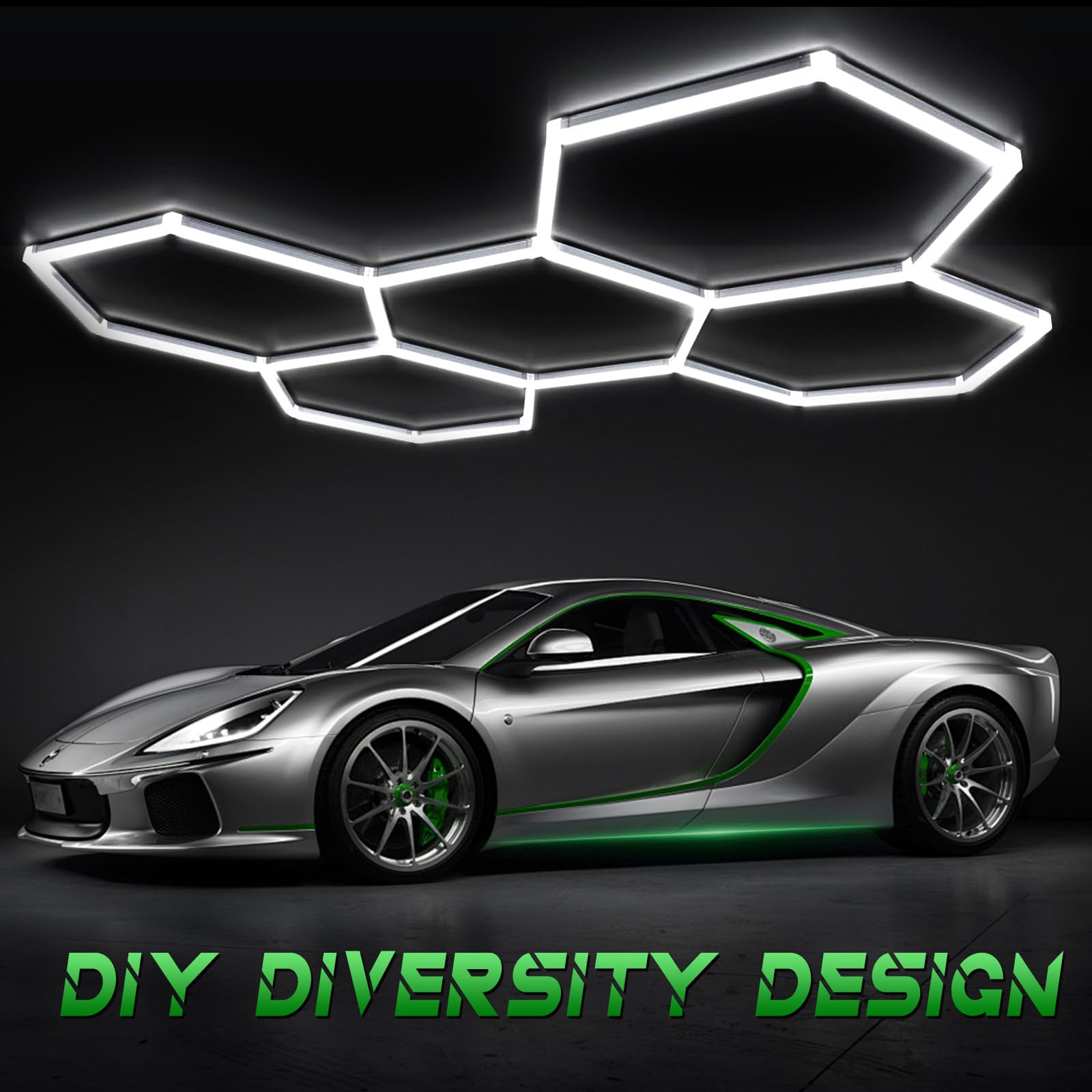 Plafoniera LED esagonale per garage-24pcs luci tubolari, super luminosa 192W 6500K, luci da soffitto LED collegabili per dettagli auto, magazzino, seminterrato, cura dell'auto, lavanderia (5-Hex)