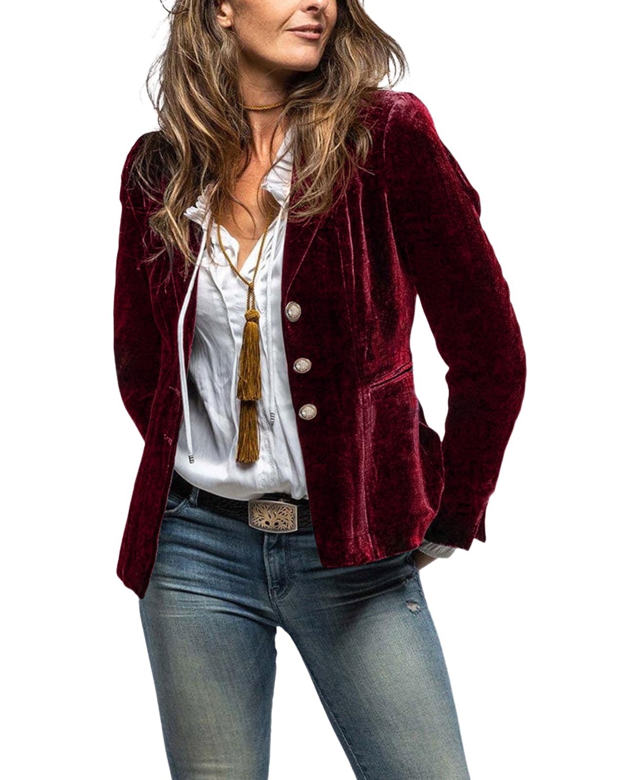 MINTLIMIT Velvet Blazers for Women Business Casual Long Sleeve Button Front Blazer Jacket Suit Cardigan for Daily Work