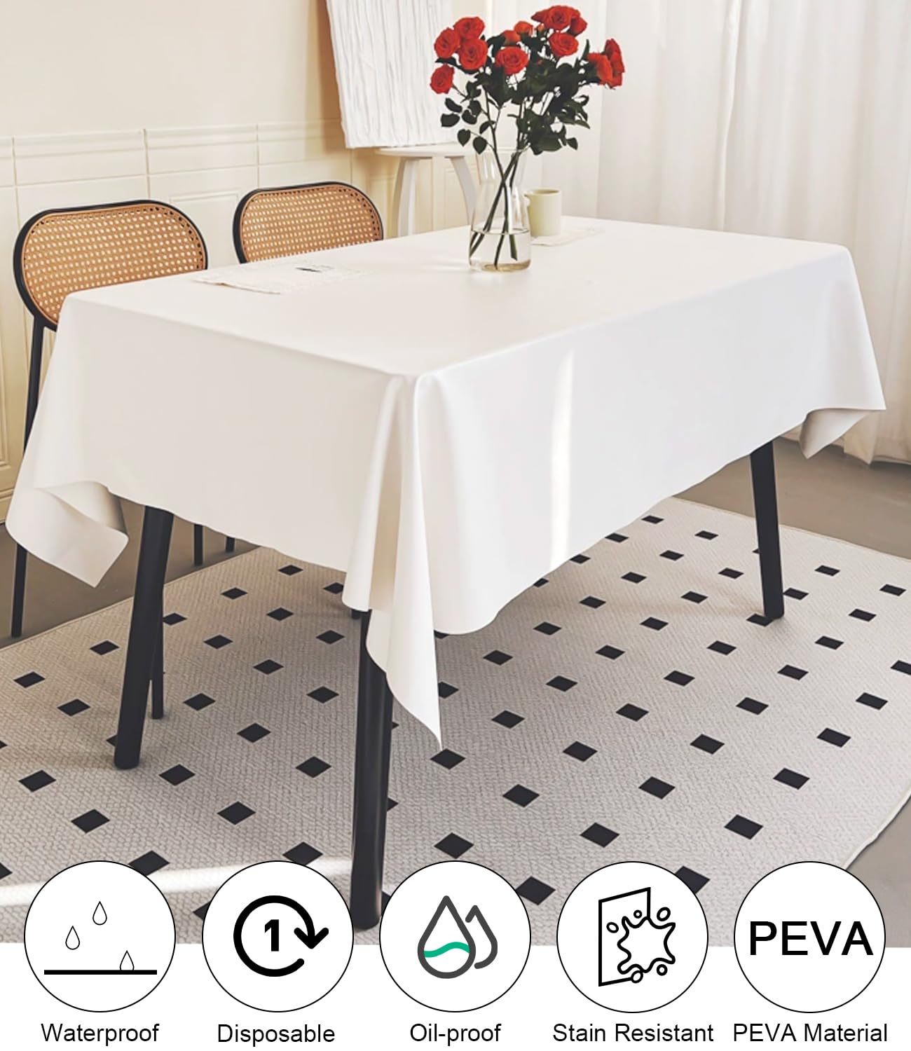 Confezione da 4 Tovaglia per Feste, Tovaglia Bianca per Tavolo Rettangolare da 8 Piedi, Tovaglia da 137 x 274 cm per Decorazioni per Feste di Compleanno, Ristorante per Matrimoni Disponibile