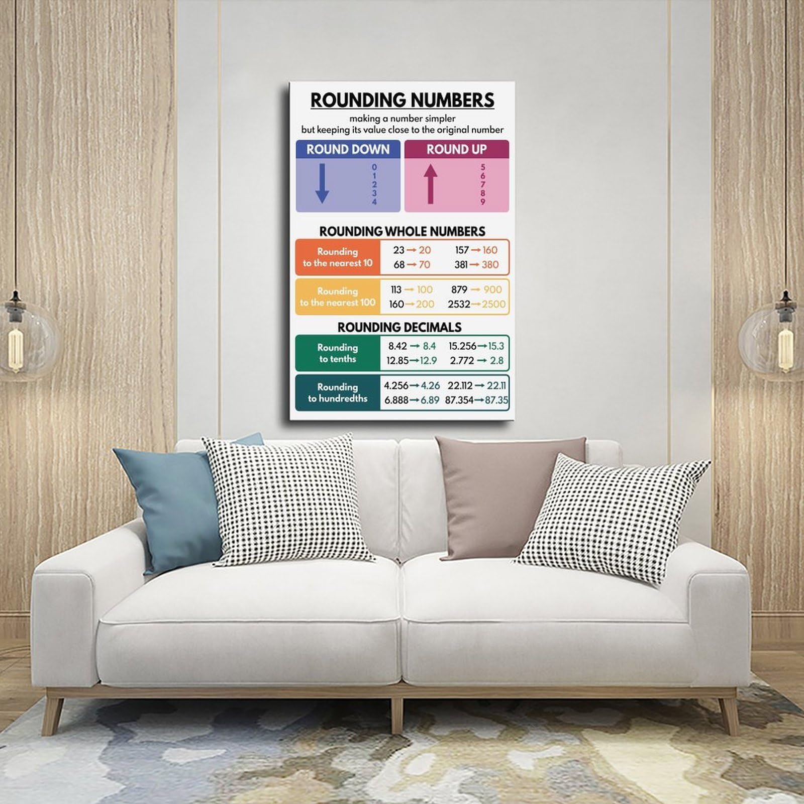 Poster educativo con numeri rotondi, decorazione per aule di matematica, grafico matematico per bambini, risorse didattiche, poster su tela, decorazione da parete per camera da letto, ufficio, cucina