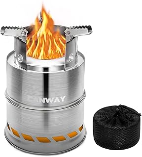 CANWAY Camping Stove, Wood Stove/Backpacking Survival Stove, Windproof Anti-Slip Portable Stainless Steel Wood Burning Stove with Nylon Carry Bag for Outdoor Backpacking Hiking Traveling Picnic BBQ