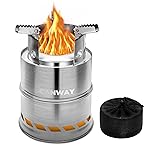 CANWAY Camping Stove, Wood Stove/Backpacking Survival Stove, Windproof Anti-Slip Portable Stainless Steel Wood Burning Stove with Nylon Carry Bag for Outdoor Backpacking Hiking Traveling Picnic BBQ